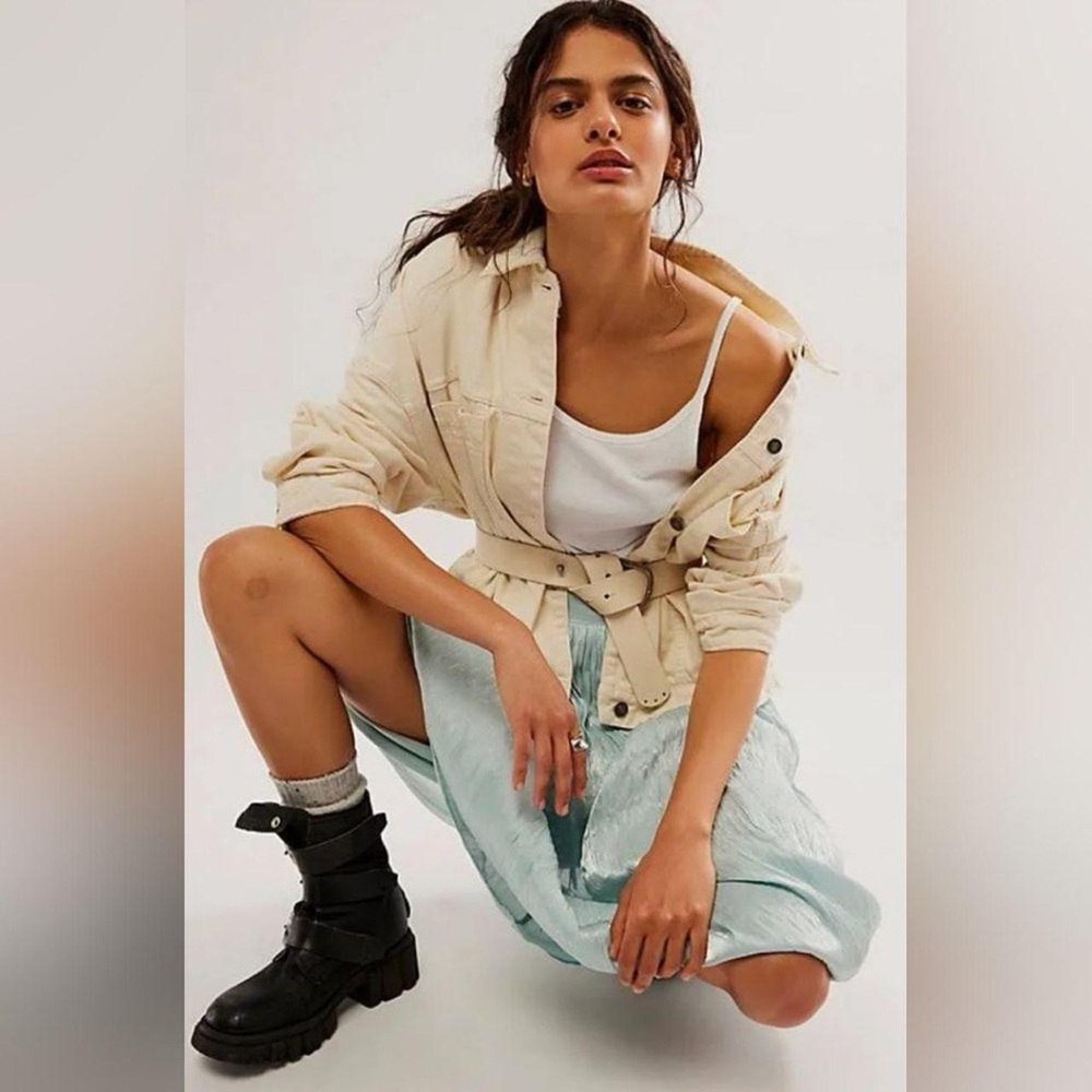 NWT FREE PEOPLE New Vera City Blue Pleated Rare Maxi Skirt with Pockets - Picture 3 of 10